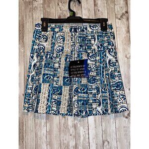 Le Coq Sportif Women's Size 10 Blue & Beige Geometric Pleated Skirt